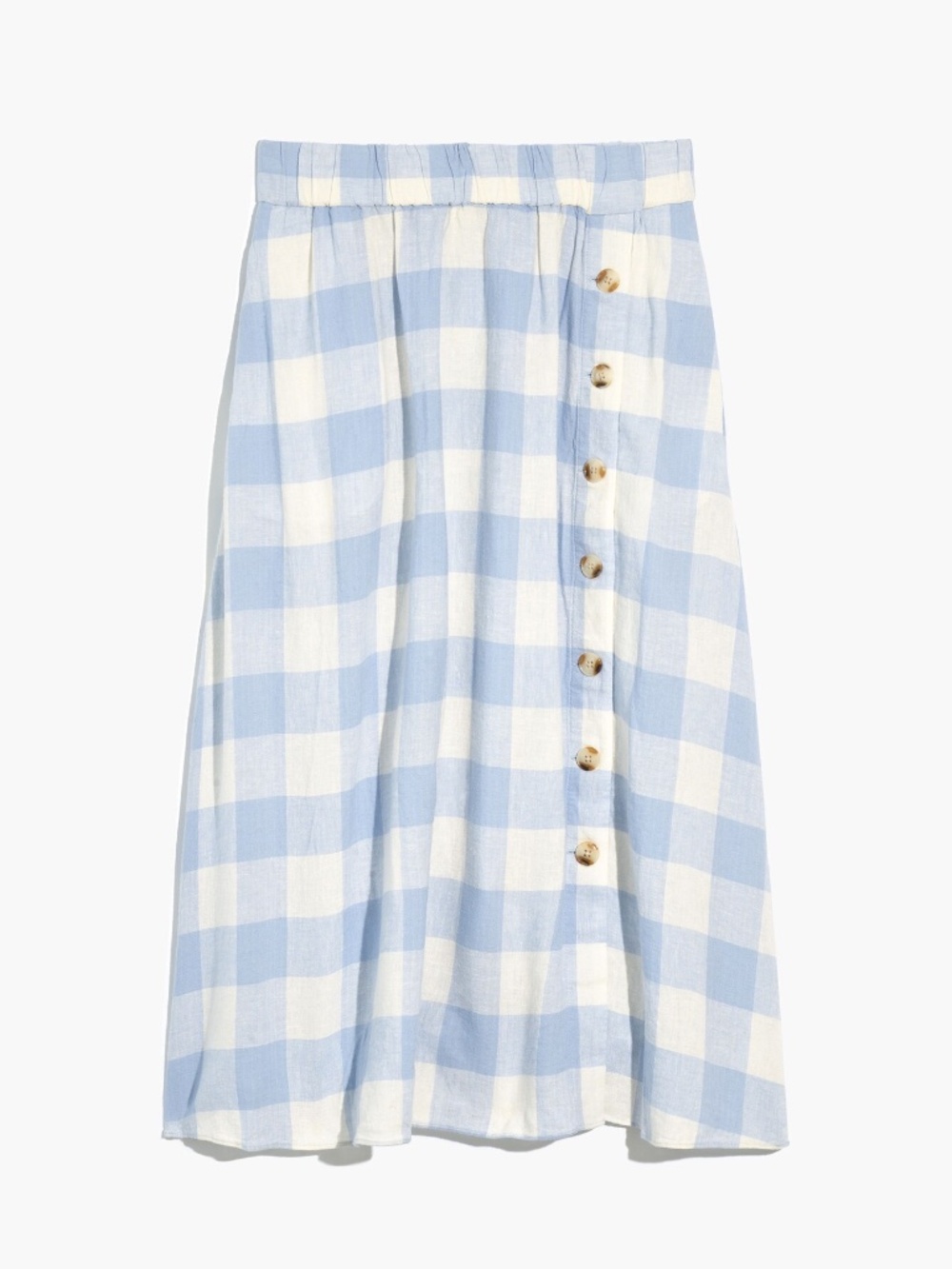 Linen-Blend Side-Button Midi Skirt | Gingham Check - Picture 2 of 4